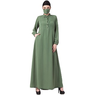 Casual abaya with Pin tucks- Jade Green